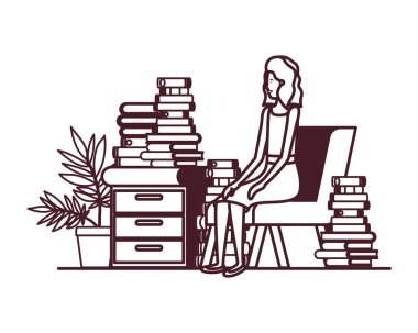 beyaz arka plan ile iş ofisinde oturan kadın