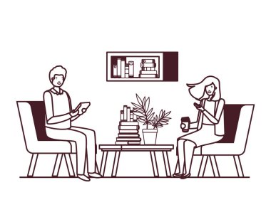 çift iş ofis avatar karakteri oturan