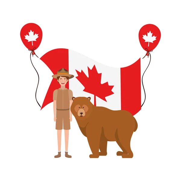 Medvědí lesní Anima a rangerl kanadského designu — Stockový vektor