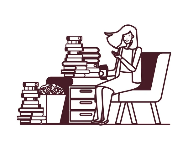 Жінка сидить на робочому офісі з білим тлом — стоковий вектор