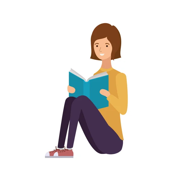 Žena sedící s knihou v ruce — Stockový vektor