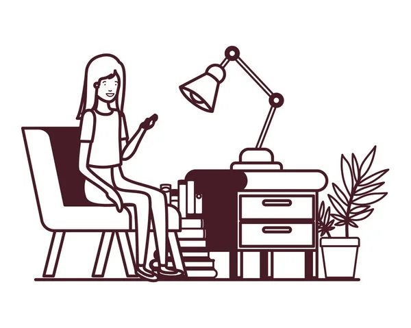 Женщина, сидящая в офисе на белом фоне — стоковый вектор