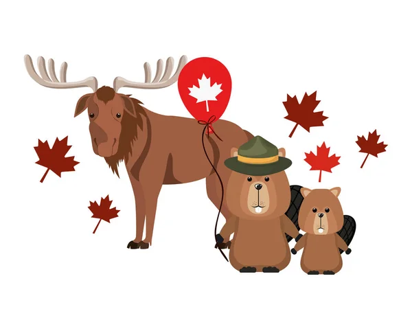 加拿大设计的海狸和驼鹿动物 — 图库矢量图片