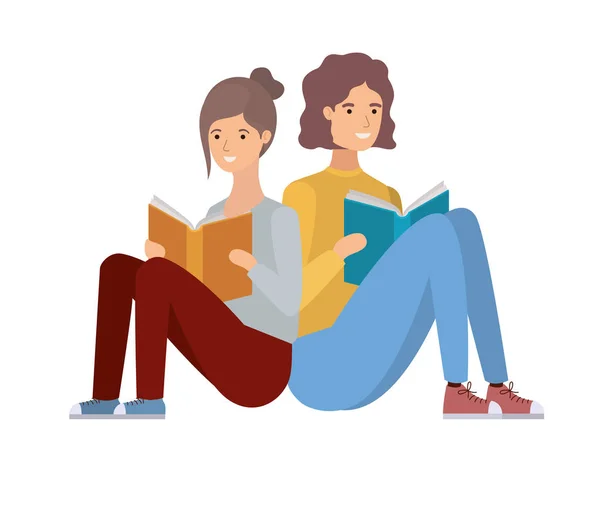 Couple sitting with book in hands — Stock Vector