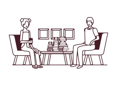 çift iş ofis avatar karakteri oturan