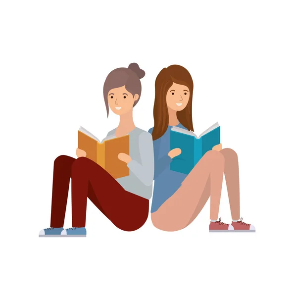 Women sitting with book in hands — Stock Vector