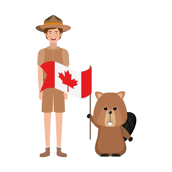 Bobří lesní zvíře a strážce kanadského designu — Stockový vektor