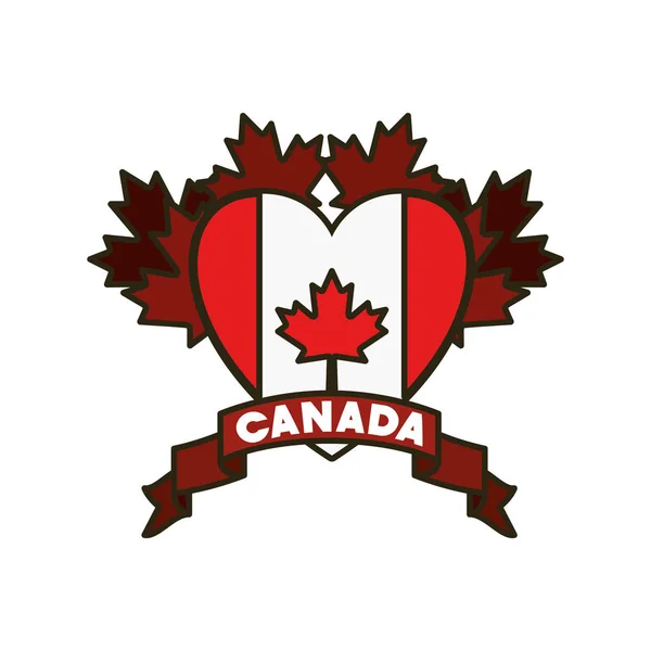 Maple leaf flag heart and canada symbol design — Stock Vector