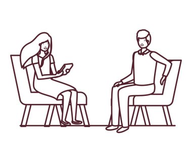 beyaz arka plan üzerinde sandalyede oturan çift siluet