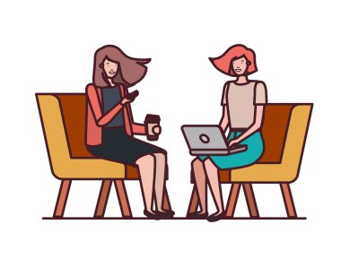 Beyaz arka planda oturan genç kadınlar