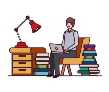 beyaz arka plan ile iş ofisinde oturan adam