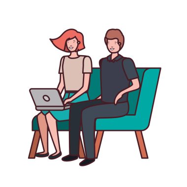 beyaz arka plan üzerinde sandalyede oturan çift