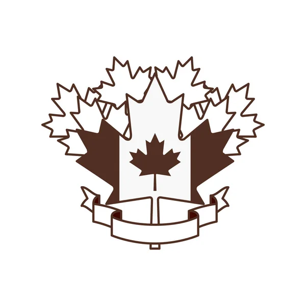 Bandera de cinta de hoja de arce y diseño de Canadá — Vector de stock
