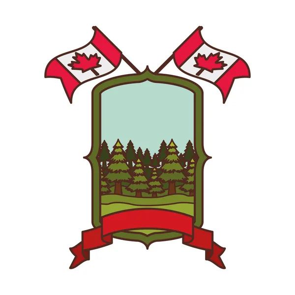 Rótulo de pinheiro e desenho de símbolo de canada — Vetor de Stock