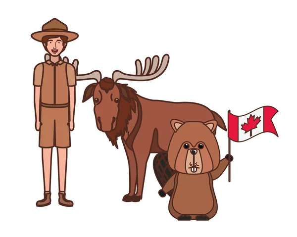 Beaver alce animale e ranger del design canada — Vettoriale Stock