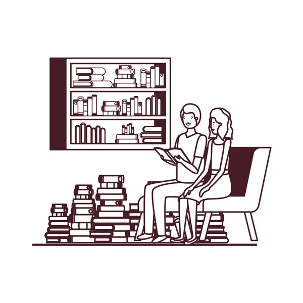 Ζευγάρι κάθεται στο γραφείο εργασίας avatar χαρακτήρα — Διανυσματικό Αρχείο