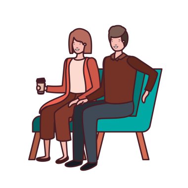 beyaz arka plan üzerinde sandalyede oturan çift