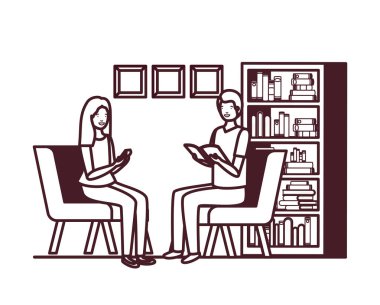 çift iş ofis avatar karakteri oturan