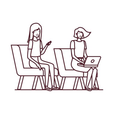 beyaz arka plan ile sandalyede oturan kadınların silueti