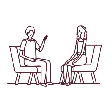 beyaz arka plan üzerinde sandalyede oturan çift siluet