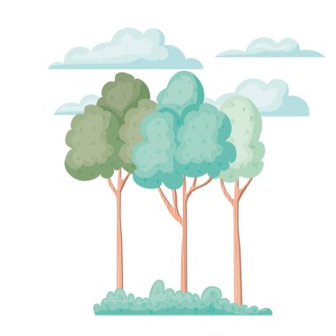 ağaçlar ve bitkiler izole simgesiyle manzara