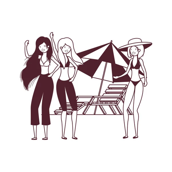 妇女与泳衣在白色背景的剪影 — 图库矢量图片