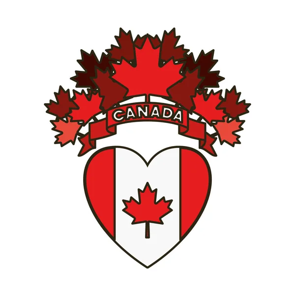 Maple leaf flag heart and canada symbol design — Stock Vector
