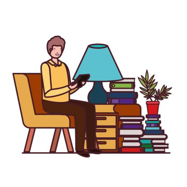 beyaz arka plan ile iş ofisinde oturan adam