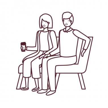 beyaz arka plan üzerinde sandalyede oturan çift siluet