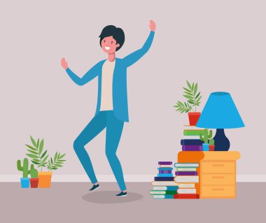 Çalışma odası tasarımında mutlu adam