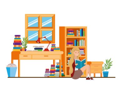 Elinde kitap olan kadın oturma odasında.