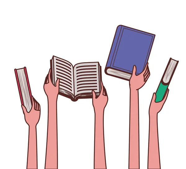 Ομάδα βιβλίων και σχεδιασμού χεριών — Διανυσματικό Αρχείο