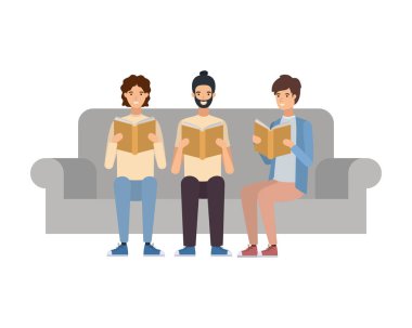 Beyaz arka planda oturan genç adamlar