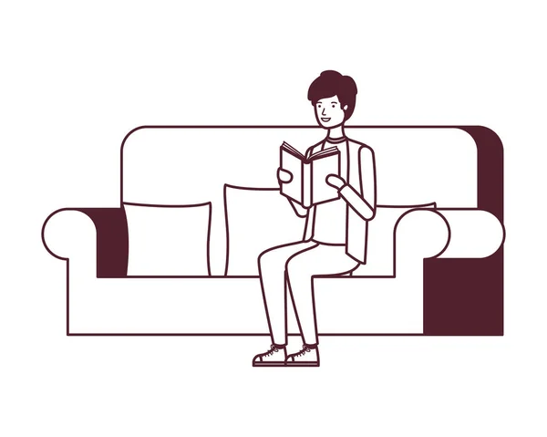 Mann sitzt mit Buch in der Hand auf Stuhl — Stockvektor