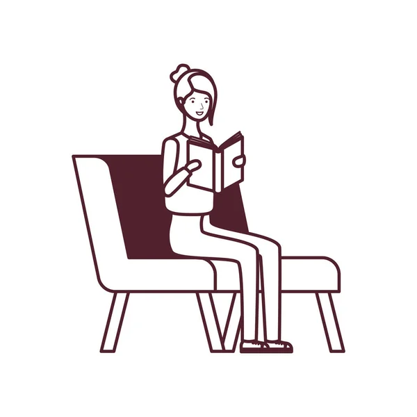 Siluett av kvinnan sitter på stolen med bok i händerna — Stock vektor