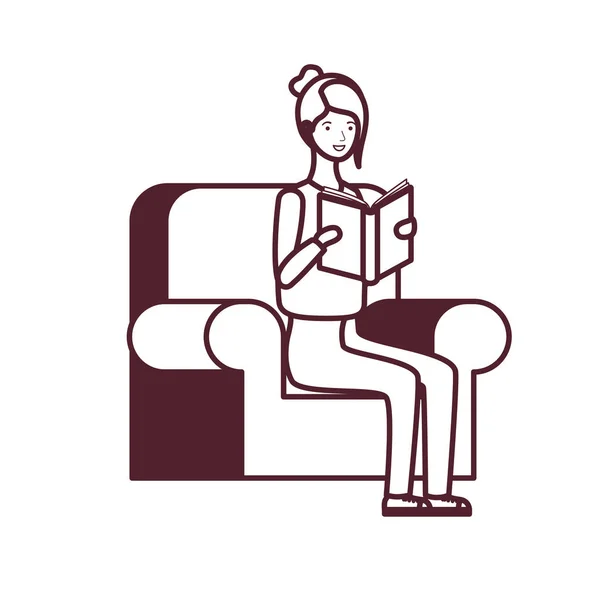 Silhueta de mulher sentada na cadeira com livro nas mãos —  Vetores de Stock