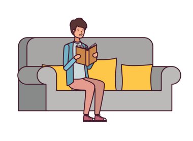 elinde kitap ile sandalyede oturan adam