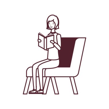 elinde kitap ile sandalyede oturan kadın silueti