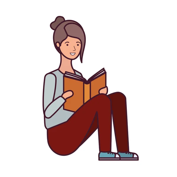 Mujer sentada con libro en las manos — Vector de stock