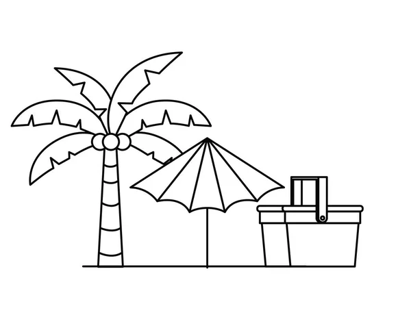 Silhuett av Palm med strand paraply randig — Stock vektor