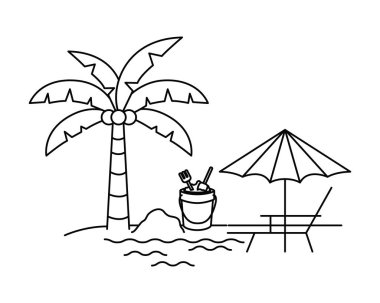 plaj şemsiyesi çizgili palmiye ağacının silueti