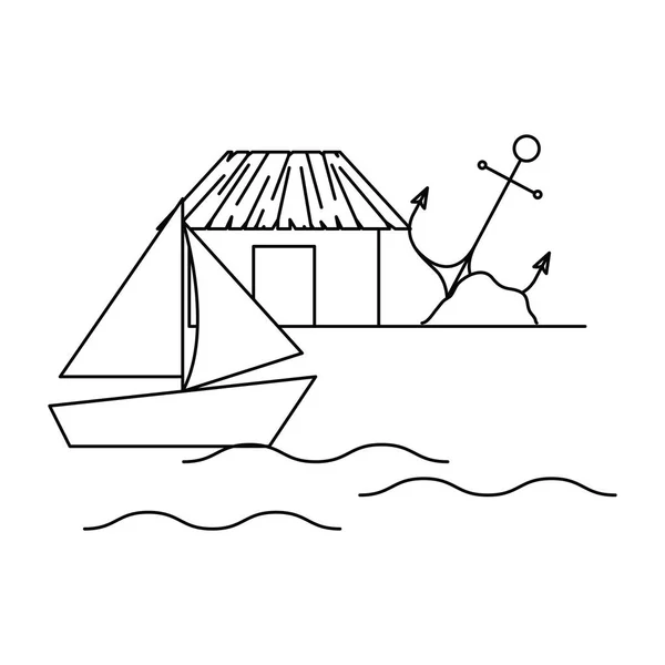 Silhouette della barca a vela su sfondo bianco — Vettoriale Stock