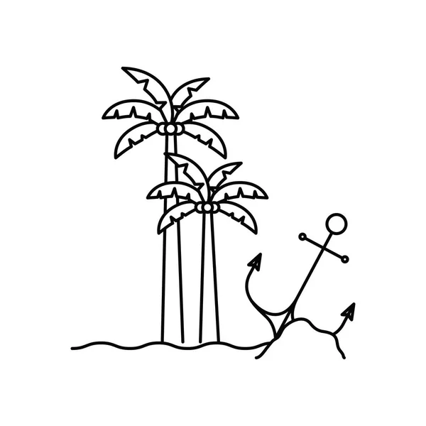 Silhueta de palmeira com coco na ilha — Vetor de Stock