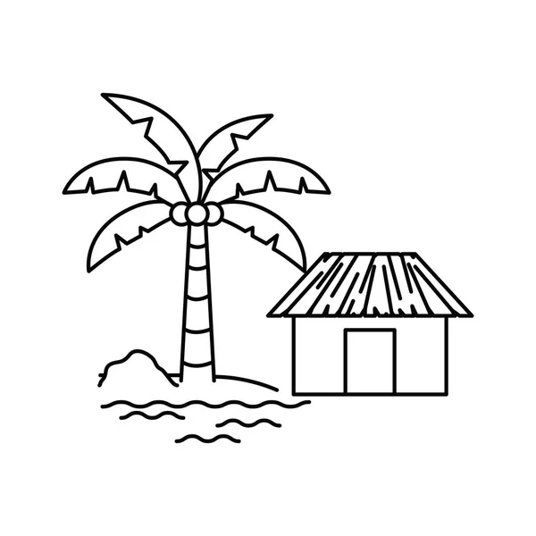 Silueta de casa en la playa con fondo blanco — Vector de stock