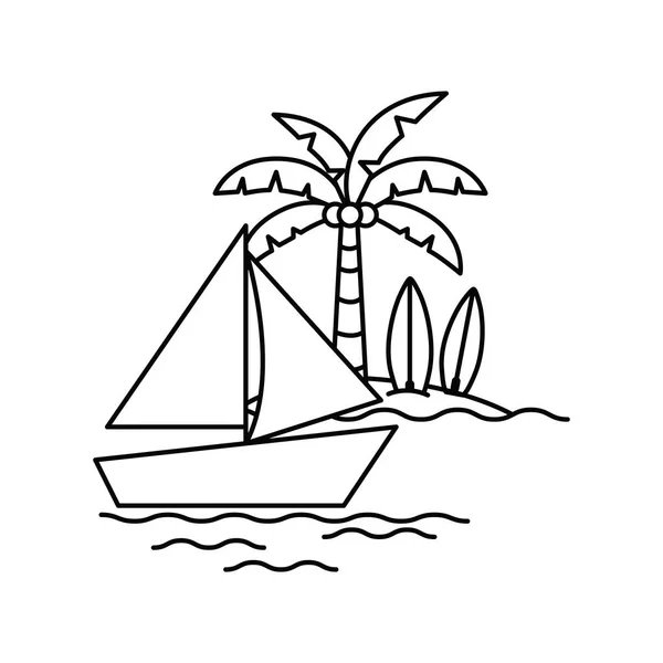 Silhouette della barca a vela su sfondo bianco — Vettoriale Stock