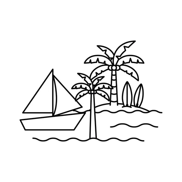 Silhuett av segelbåt på vit bakgrund — Stock vektor
