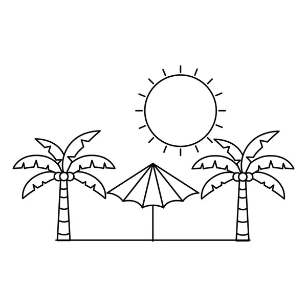 Silhueta de palmeira com guarda-chuva de praia listrado — Vetor de Stock