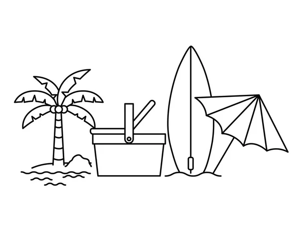 Silhouette de planche de surf sur fond blanc — Image vectorielle