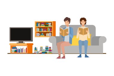 oturma odasında elinde kitap ile erkekler