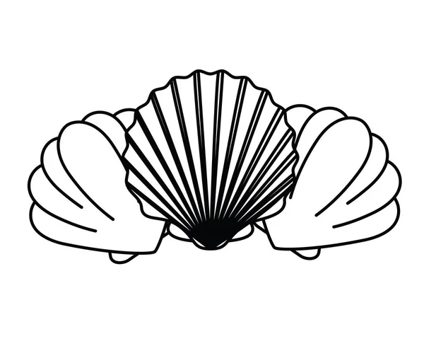 Silhouette der niedlichen Muschel auf dem Meer vor weißem Hintergrund — Stockvektor